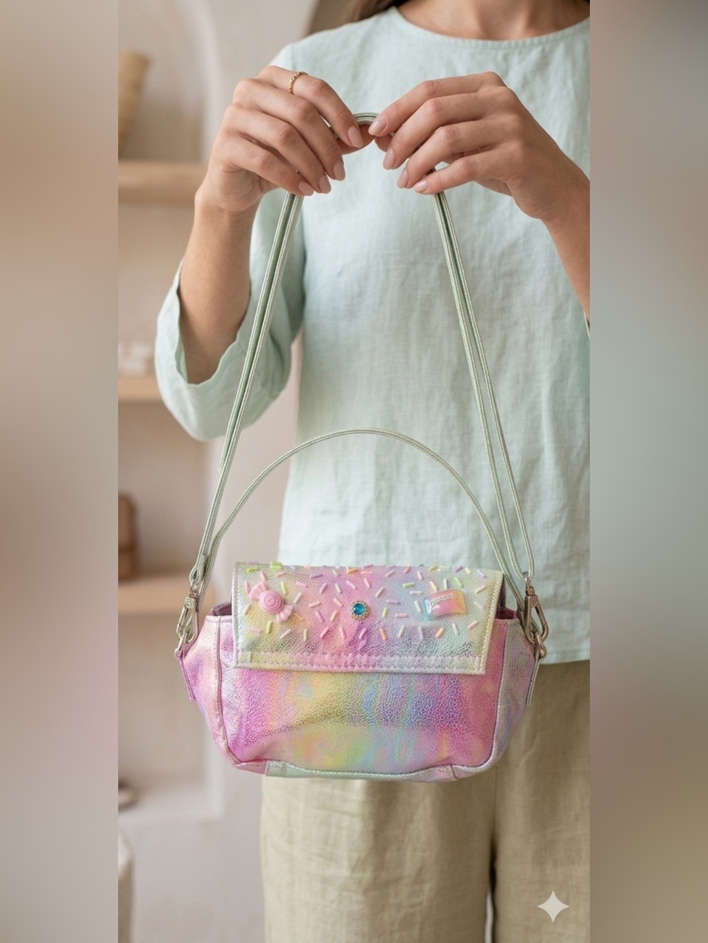 Bari Lynn Pastel Holographic Crossbody Bag - Multicolor